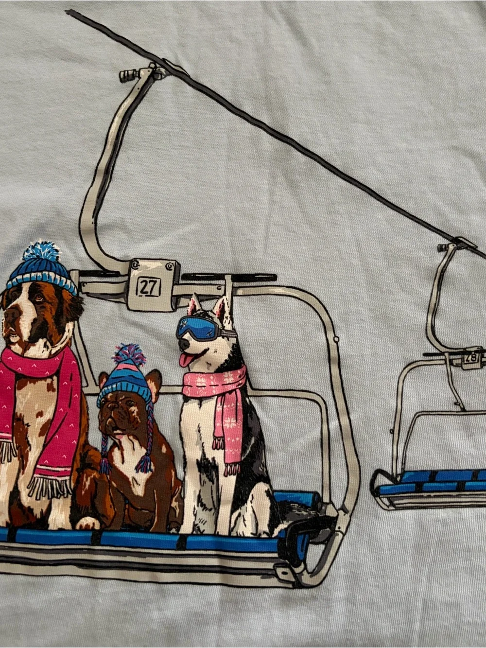 J Crew Women’s Dogs On Ski Lift Collector Tee Long Sleeve Blue Size M